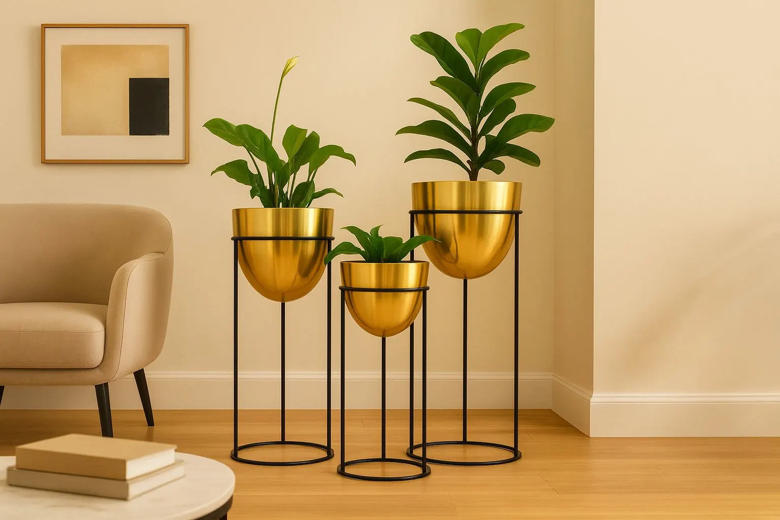 Orbelle Planters by Urban Plant – premium gold decorative planters with stands, versatile for Diwali, Ganesh Pooja, Navratri, and Christmas home décor in India.